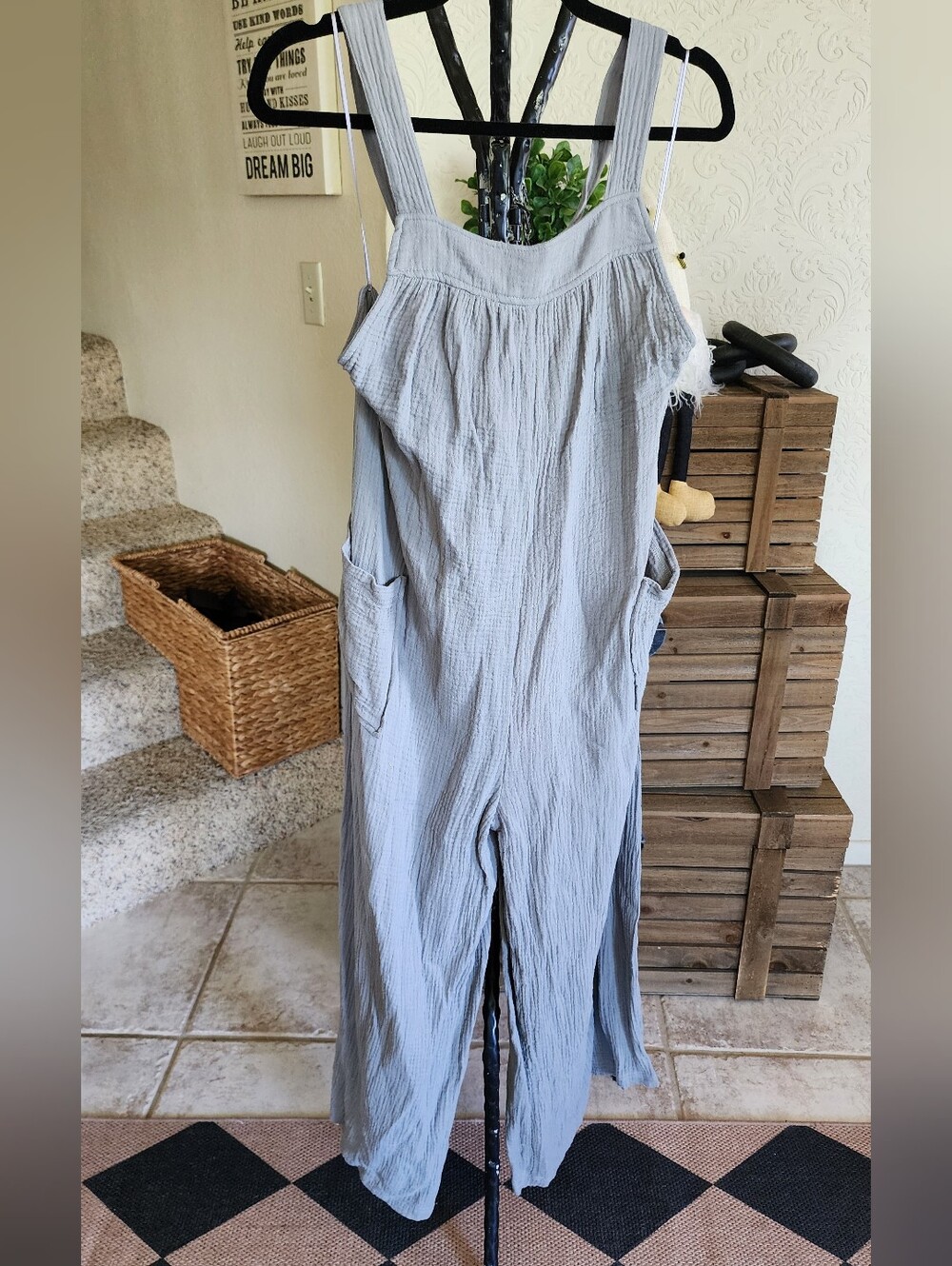 Sage Green Cotton Jumpsuit Romper with Pockets